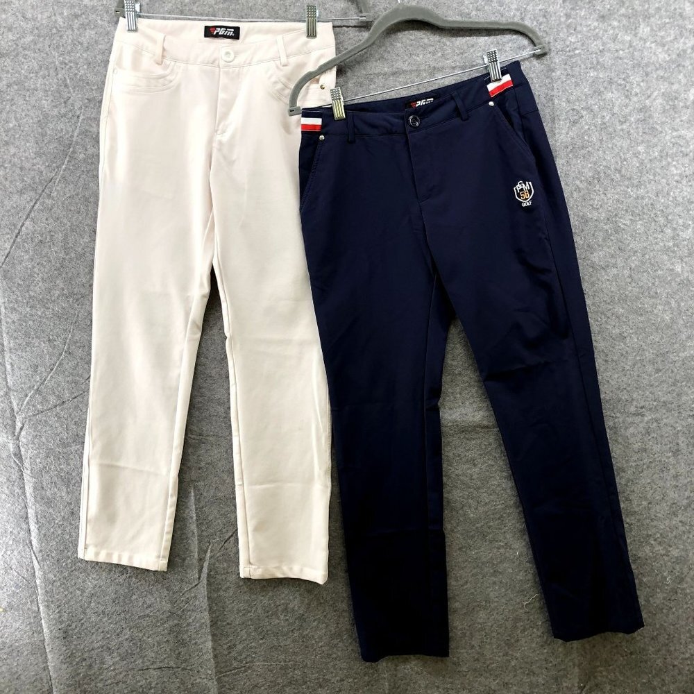 PGM Golf Pants BUNDLE Womens Size 29 Blue White Mid Rise Slim Fit